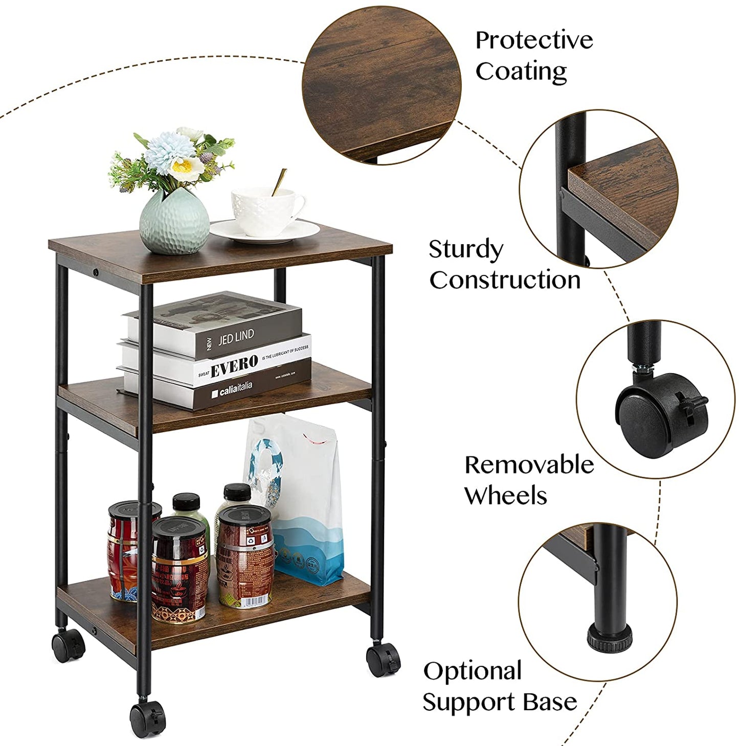 Side Tables: Rustic Brown 3-Tier Side Table with Storage Shelf