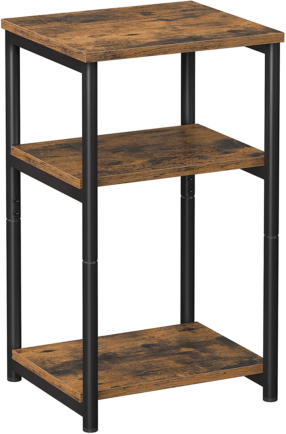 Side Tables: Rustic Brown and Black End Table with Storage Shelves