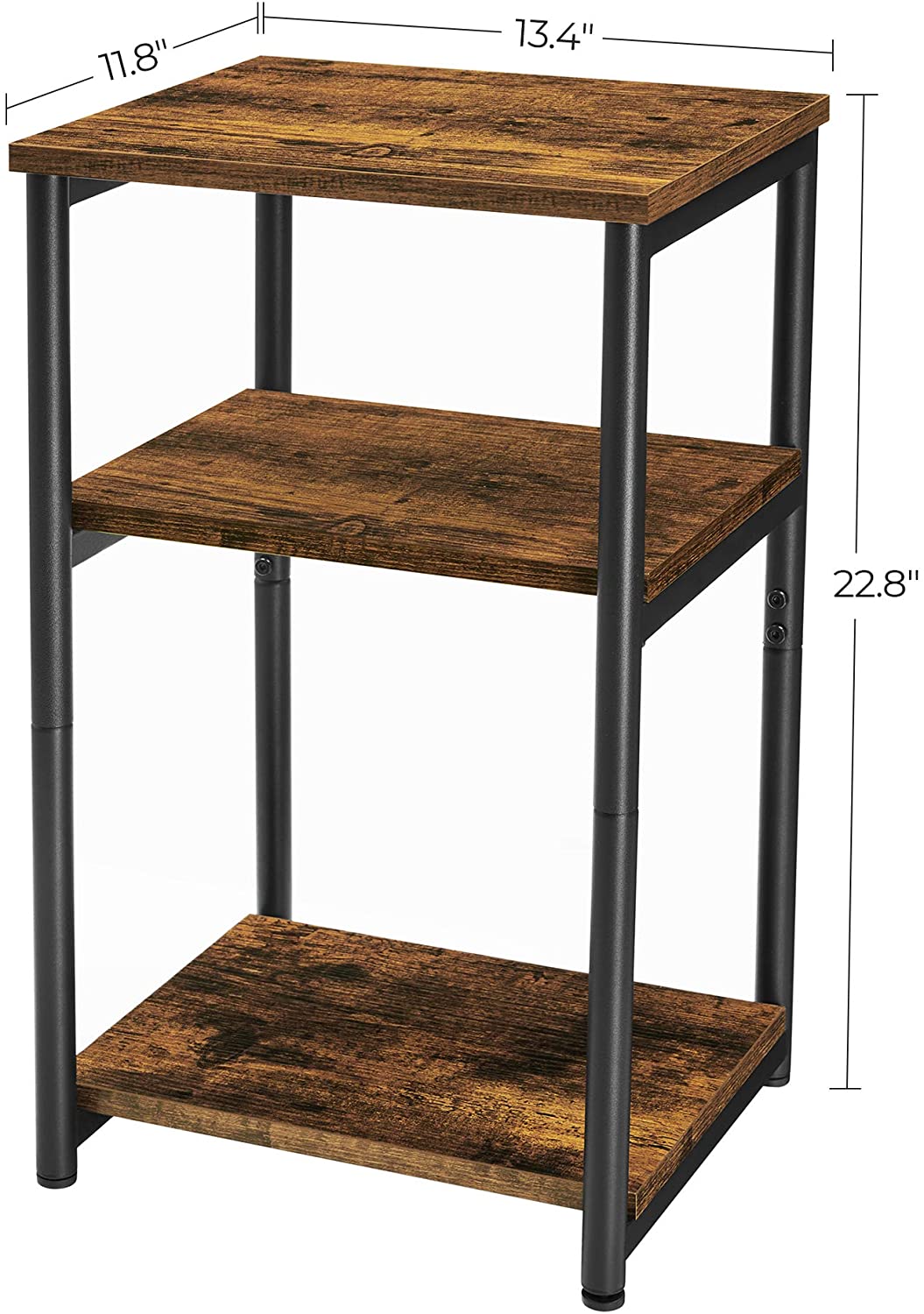 Side Tables: Rustic Brown and Black End Table with Storage Shelves