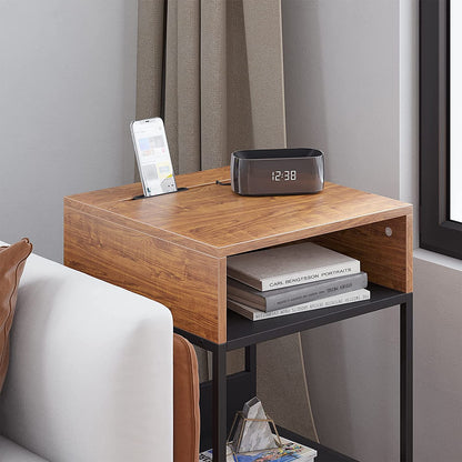 Side Tables: Small End Table, Rustic File Cabinet, Cable Management, Nightstand Living Room Bedroom, Alice Walnut