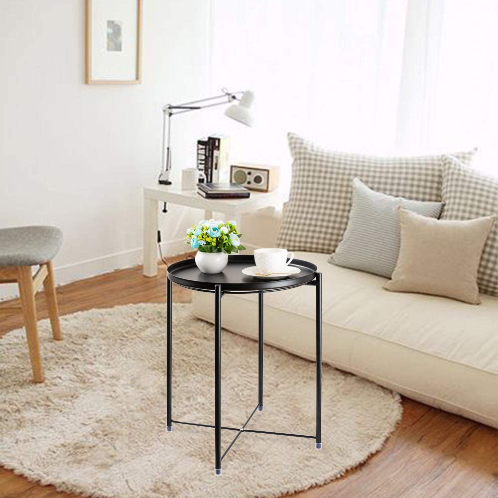 Side Tables : Small Sofa End Table Indoor Accent Table Round Waterproof Metal Coffee Table
