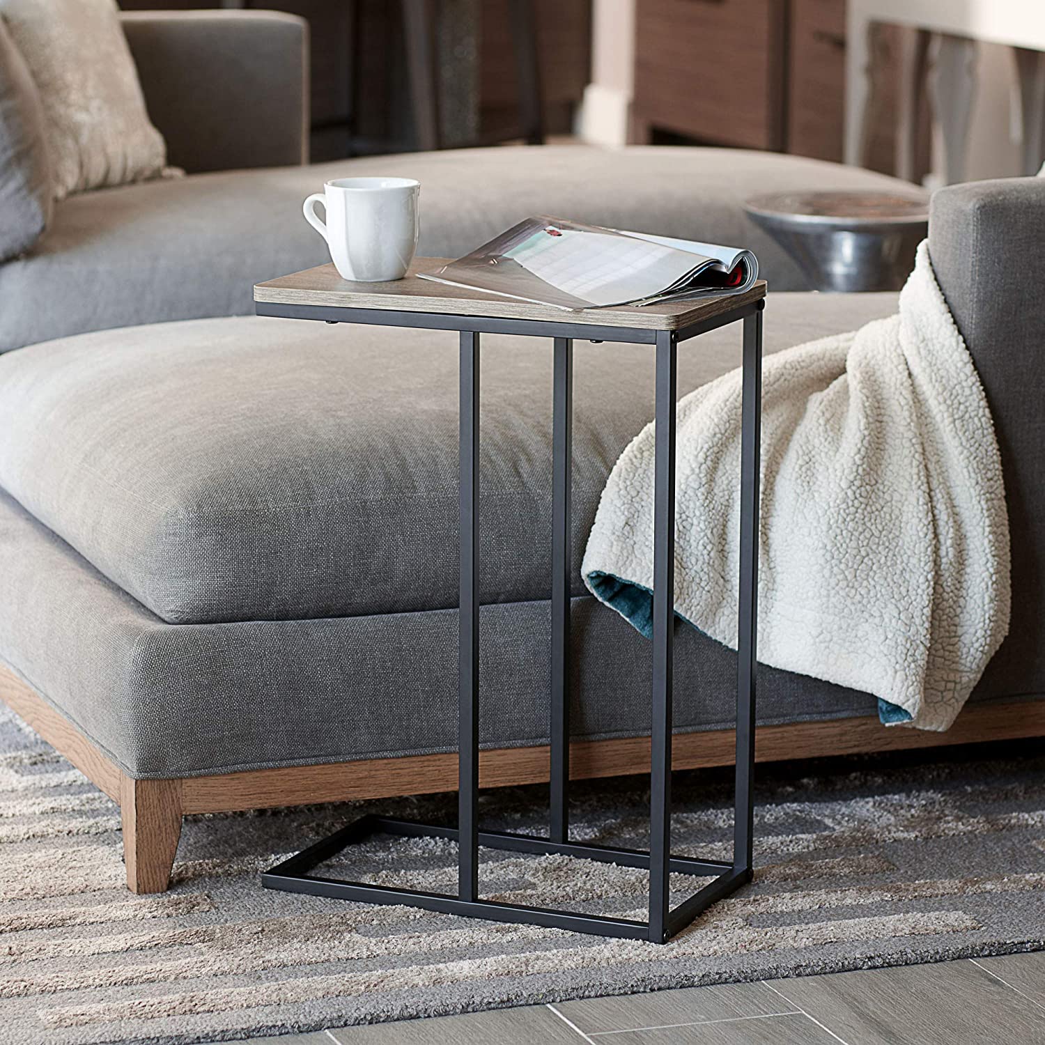 Side Tables : Snack Side Table, C Shaped End Table for Sofa Couch and Bed