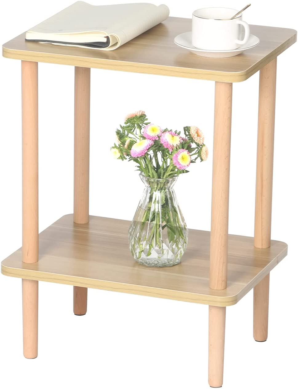 Side Tables : Tier Side Table Tall End Table with Storage Rack Wooden Nightstand Bedside Table