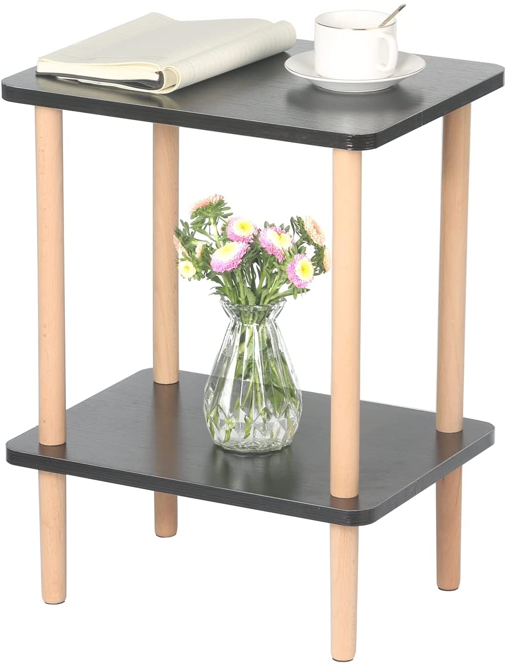 Side Tables : Tier Side Table Tall End Table with Storage Rack Wooden Nightstand