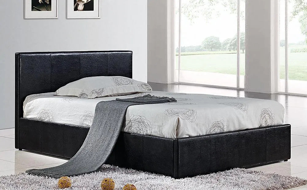 Single Bed: Black Leatherette Single Bed