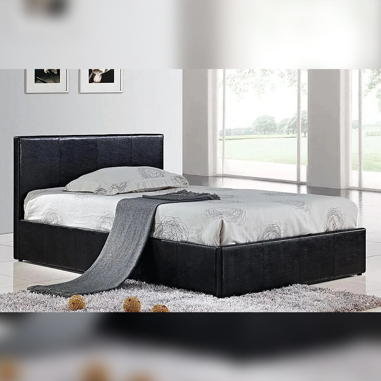 Single Bed Black leatherette Single Bed