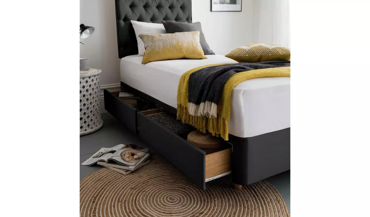 Single Bed: Ebony 2 Drawer Single Divan Bed