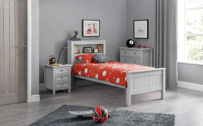 Single Bed: Grey Bed with Shelf Single Bed