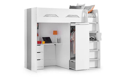 Single Highsleeper Bed: White Wardrobe with Storage and Desk