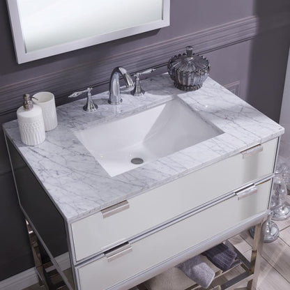 Single Sink Vanities: 32 in. Marble Topped Mirrored Vanity with Sink