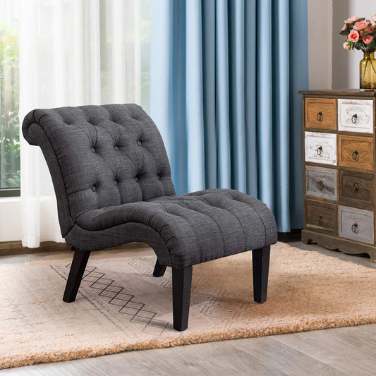 Slipper Chair: 27.2'' Wide Tufted Linen Slipper Chair
