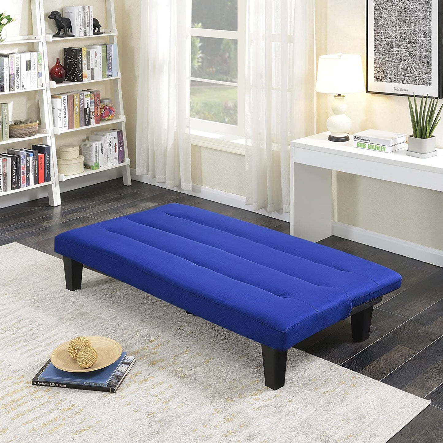 Sofa Cum Beds Bed Legs Upholstered Microfiber Sleeper Adjustable, Blue 