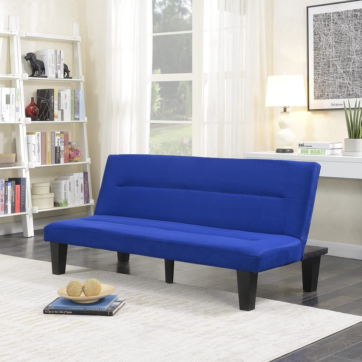 Sofa Cum Beds Bed Legs Upholstered Microfiber Sleeper Adjustable, Blue 