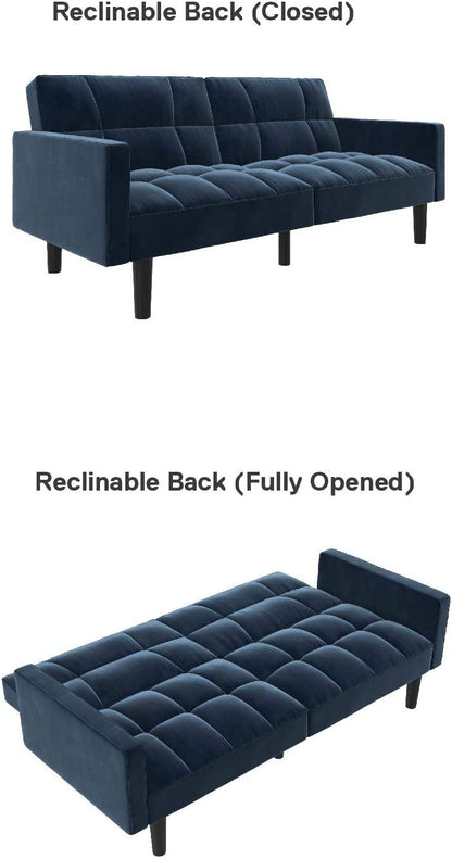 Sofa Cum Beds Convertible Sofa Sleeper Futon with Arms - Blue Microfiber 