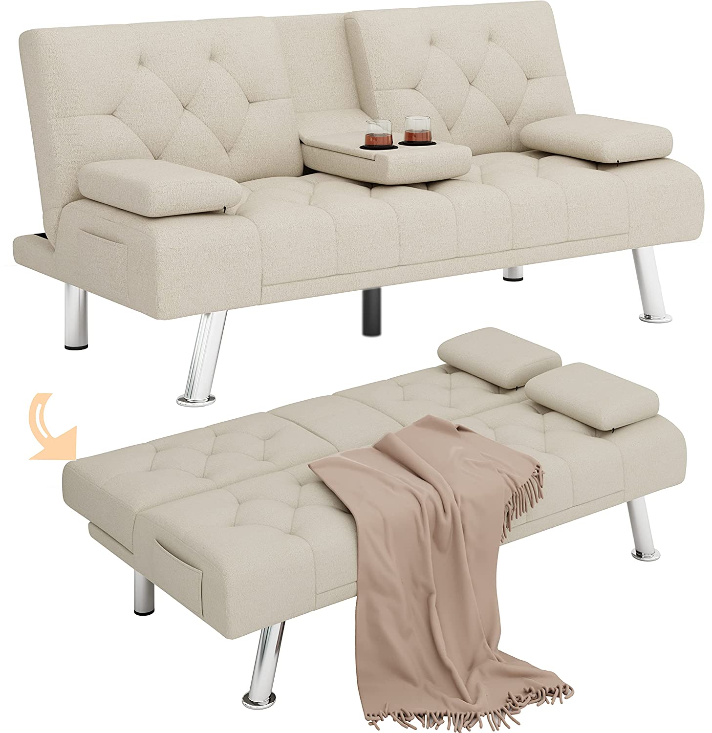 Sofa Cum Beds Fabric Couch for Compact  Metal Legs