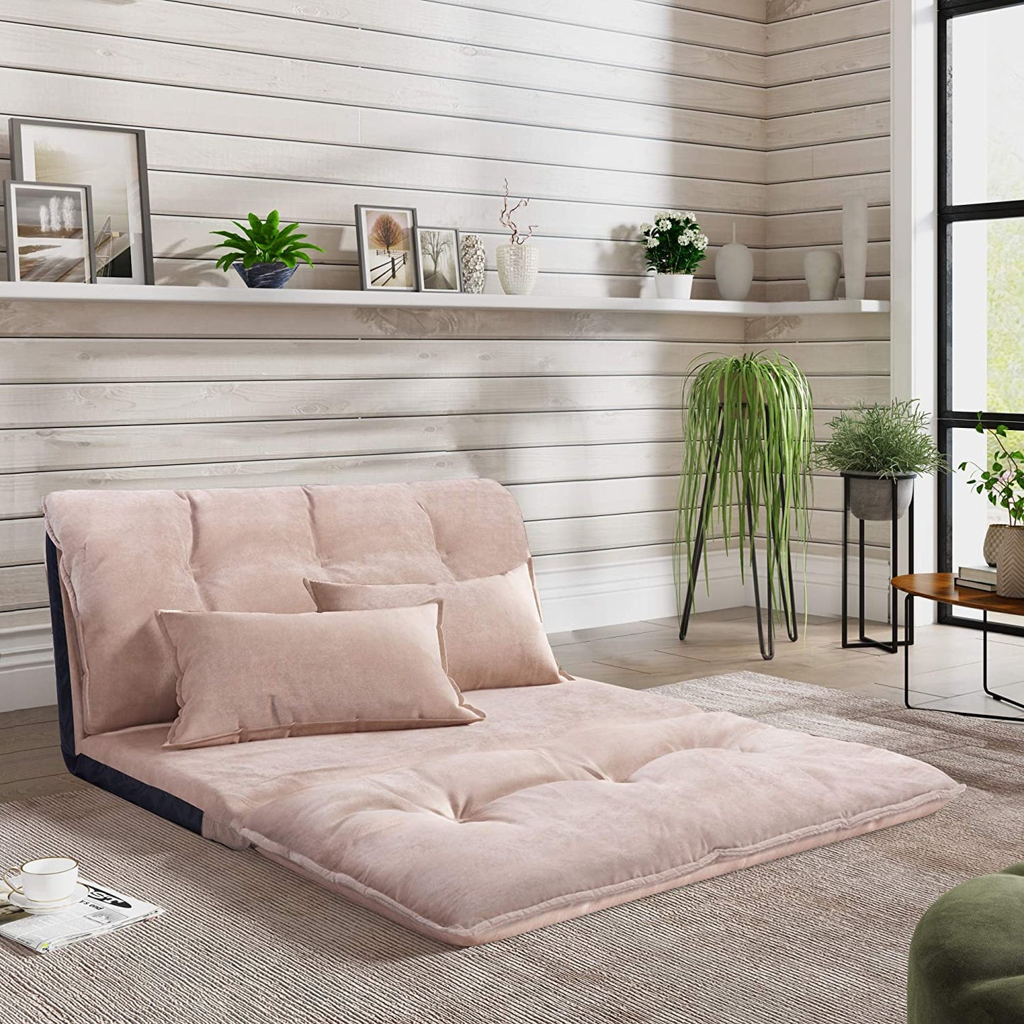 Sofa Cum Beds Foldable Mattress Futon Couch Bed with 2 Pillows (Pink) 