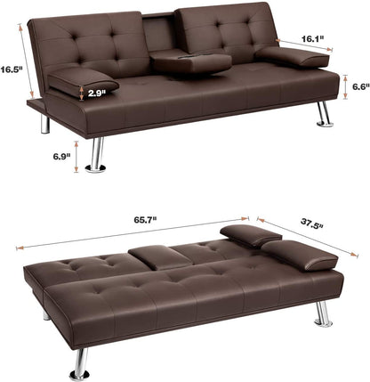 Sofa Cum Beds: Lounge Futon Couch for Living Room with 2 Cup Holders with Armrest