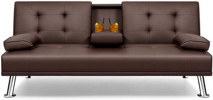 Sofa Cum Beds: Lounge Futon Couch for Living Room with 2 Cup Holders with Armrest