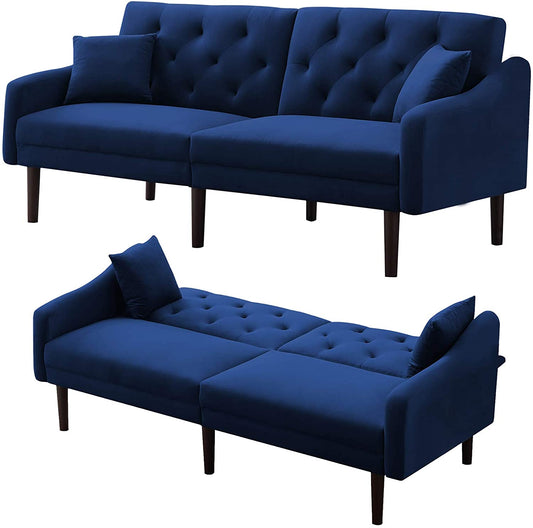 Sofa Cum Beds Velvet Sofa Bed, Folding Recliner,Blue 