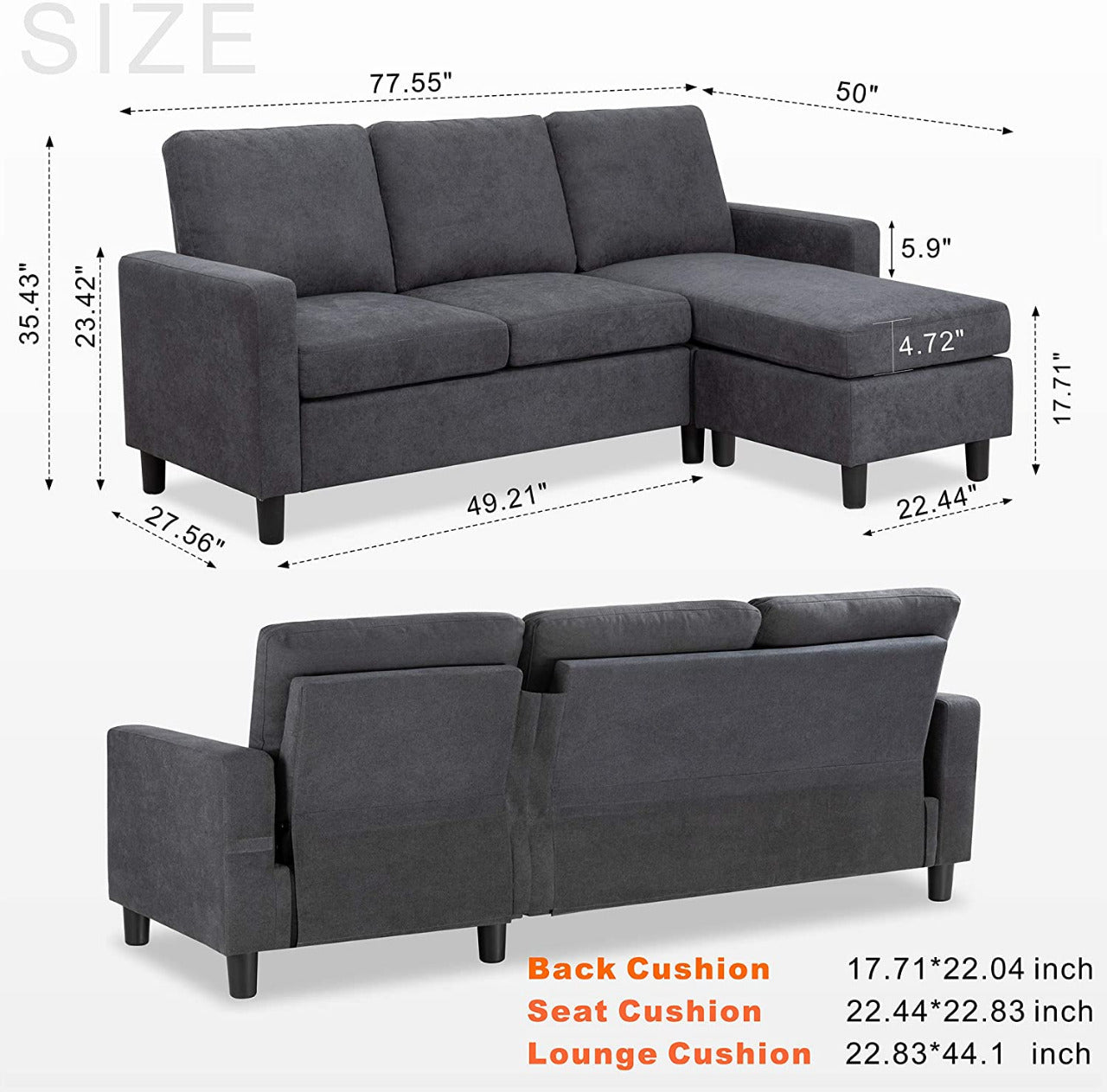 L Shape Sofa Set: Fabric L Shape Convertible Sofa Set