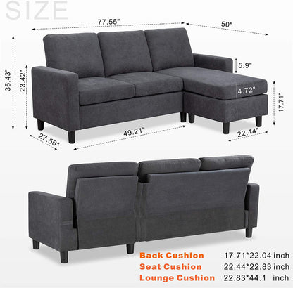 L Shape Sofa Set: Grey Fabric L Shape Convertible Sofa Set