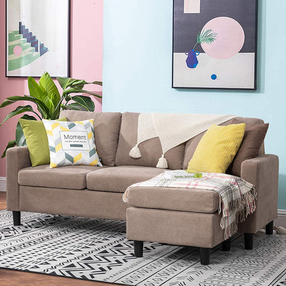 L Shape Sofa Set: Grey Fabric L Shape Convertible Sofa Set