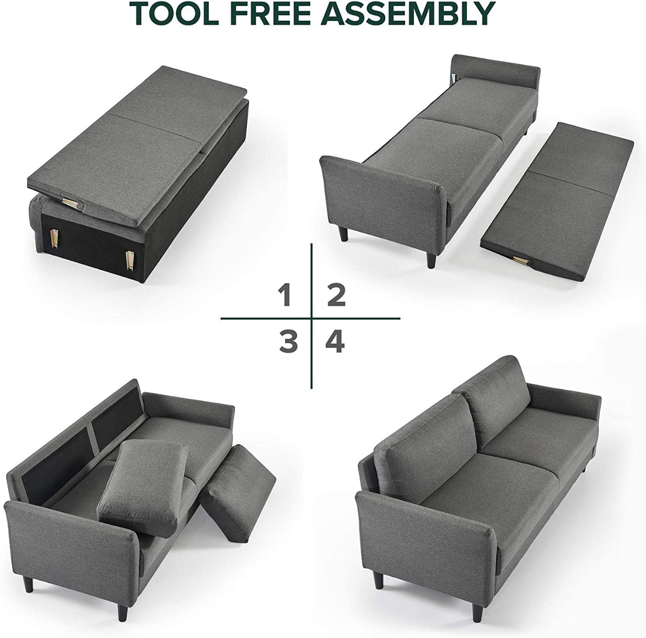 2 Seater Sofa :  Dark Grey Fabric 2 Seater Sofa Set