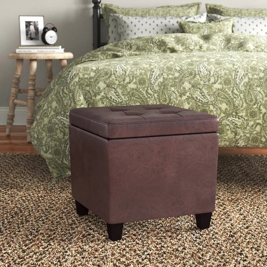 Storage Ottomans: 17.5'' Wide Faux Leather Tufted Square Storage Ottoman with Storage
