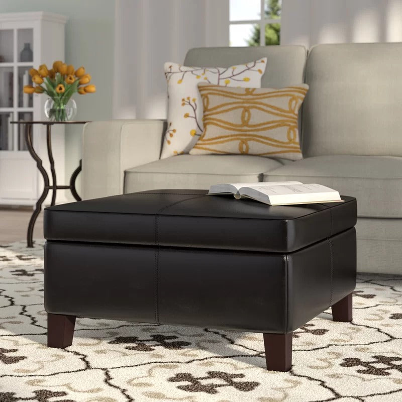 Storage Ottomans 28'' Wide Faux Leather Square Cocktail Ottoman with Storage