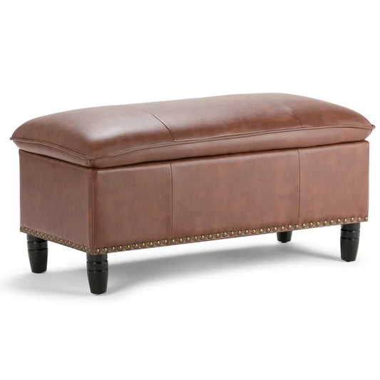 Storage Ottomans 39'' Wide Faux Leather Rectangle Storage Ottoman with Storage