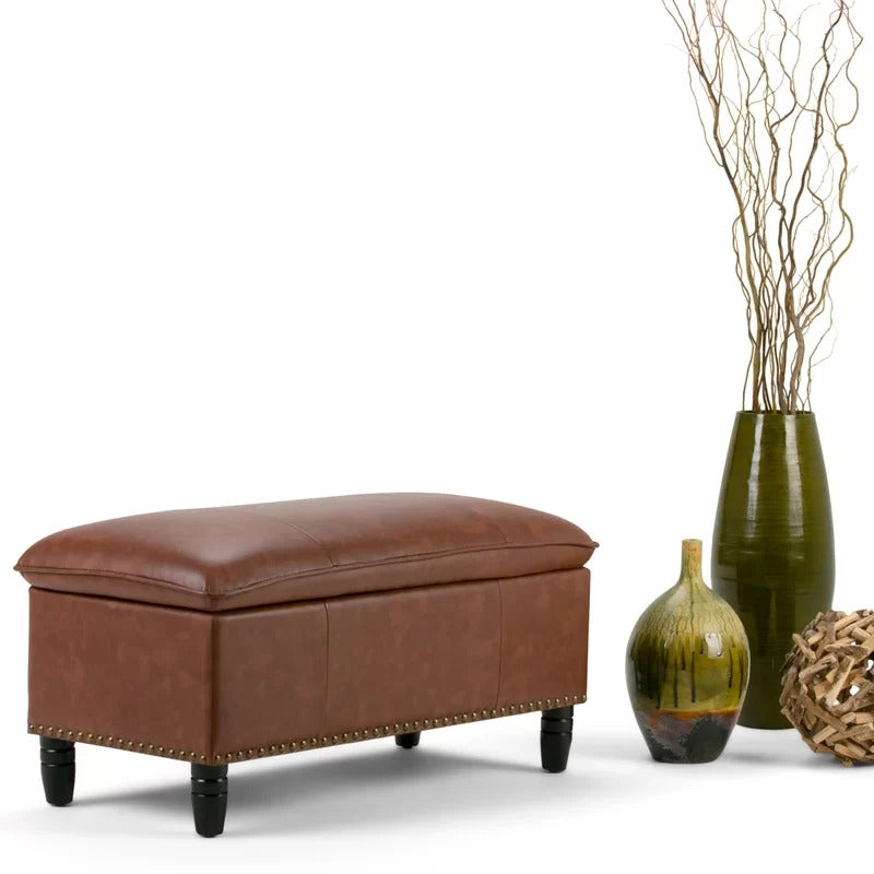 Storage Ottomans 39'' Wide Faux Leather Rectangle Storage Ottoman with Storage