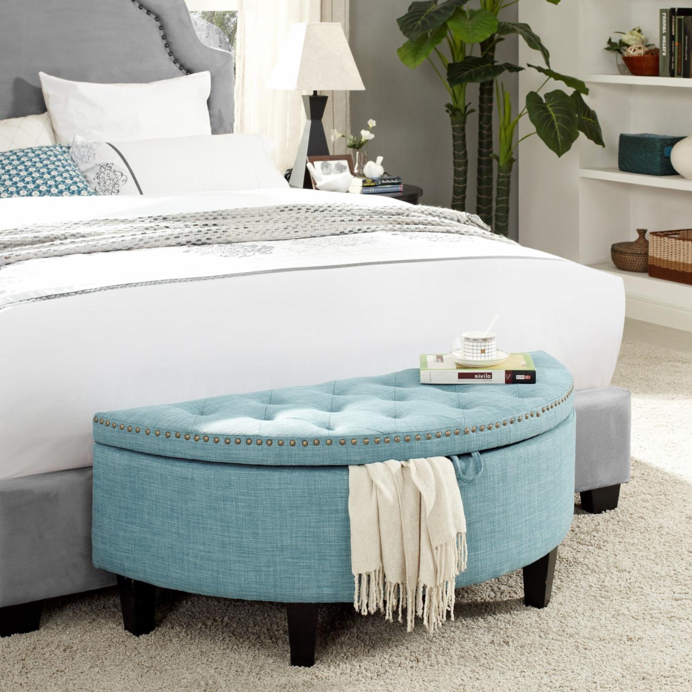 Storage Ottomans: Linen Half Moon Storage Ottoman