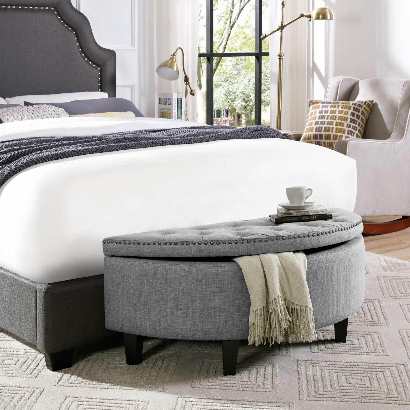 Storage Ottomans: Linen Half Moon Storage Ottoman