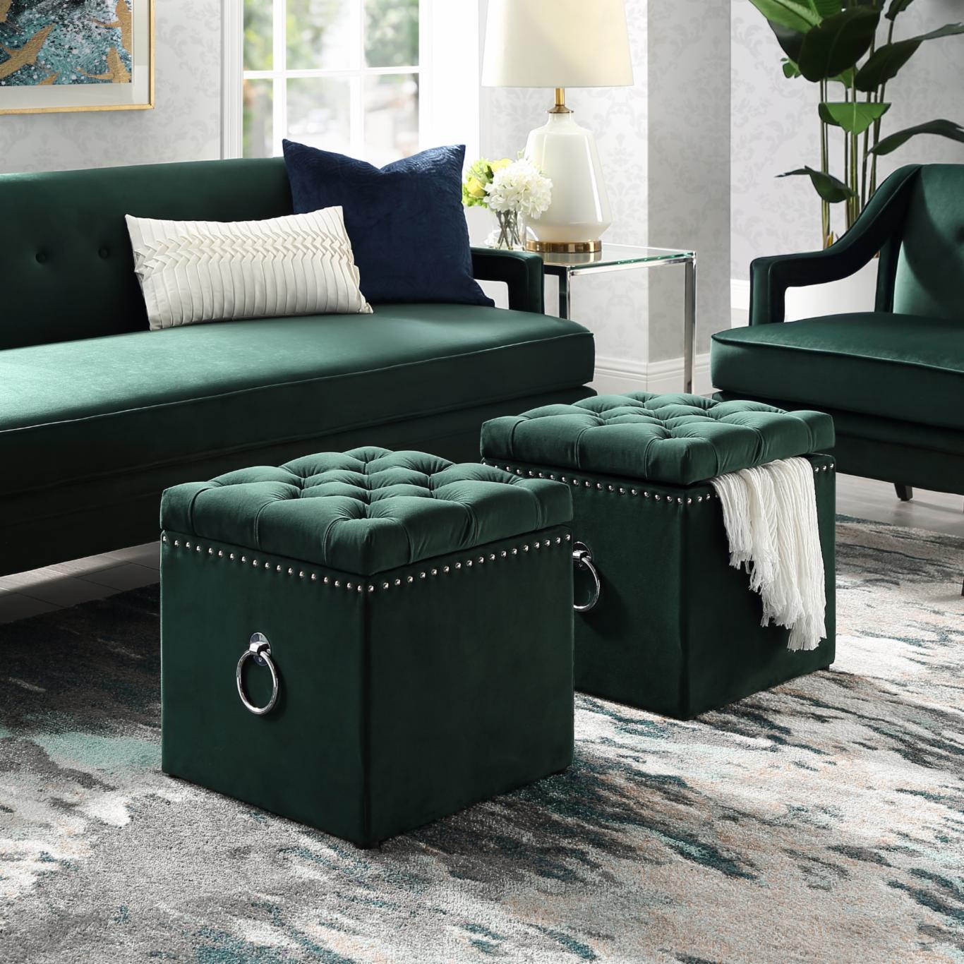 Storage Ottomans: Velvet Storage Ottoman with Knob