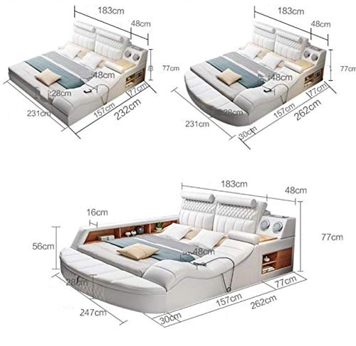Smart Bed: Hardwood Leatherette Bed with End Bench Sofa Massage (Beige)