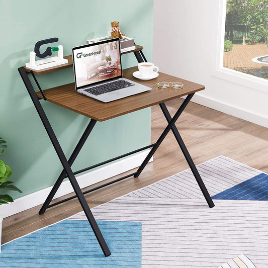 Study Table : 2-Tier Small Computer Desk and Study Table with Shelf Space Saving