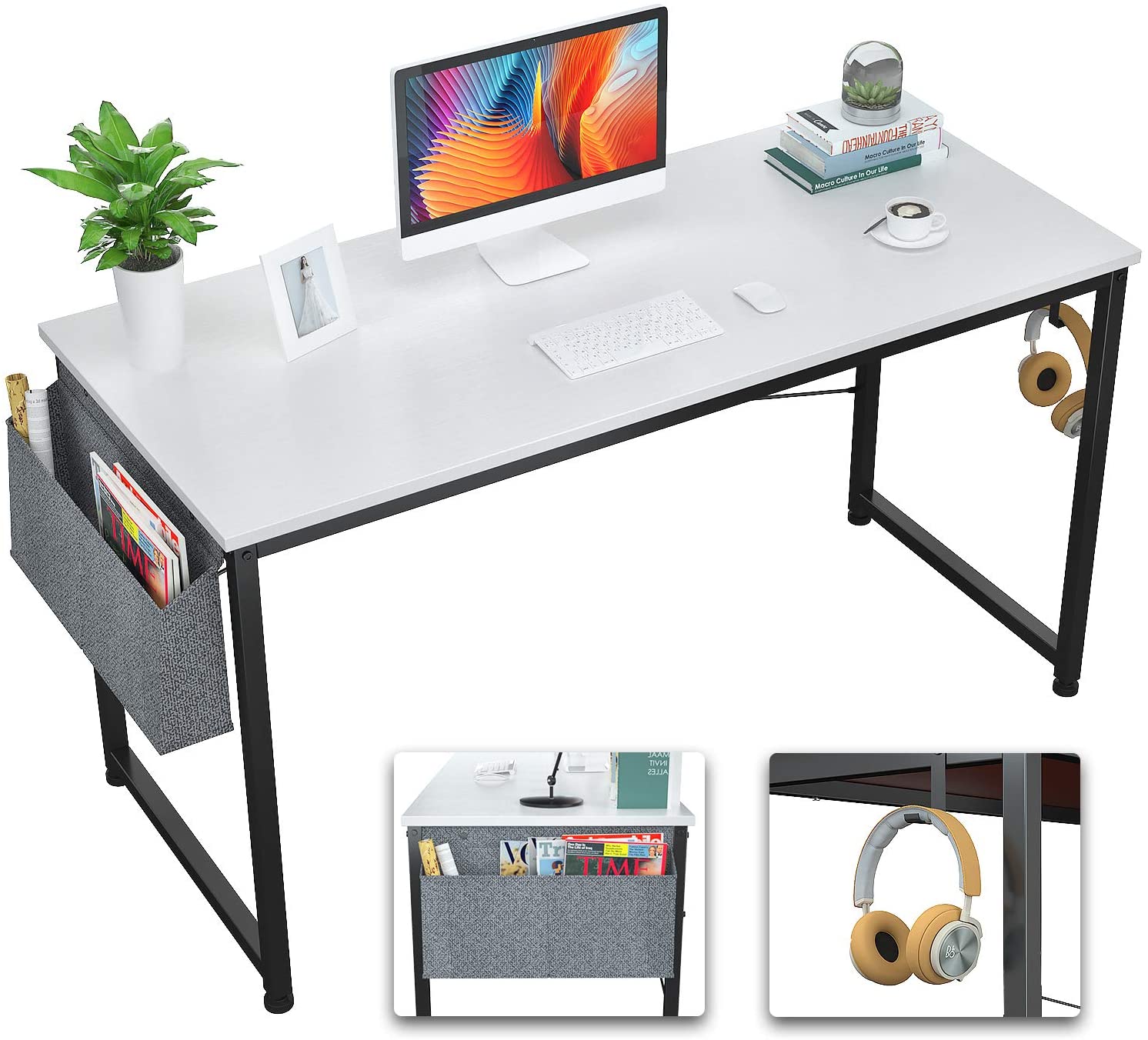 Study Table : 47 Inch Home Office Desk & Study Table with Storage Shelves