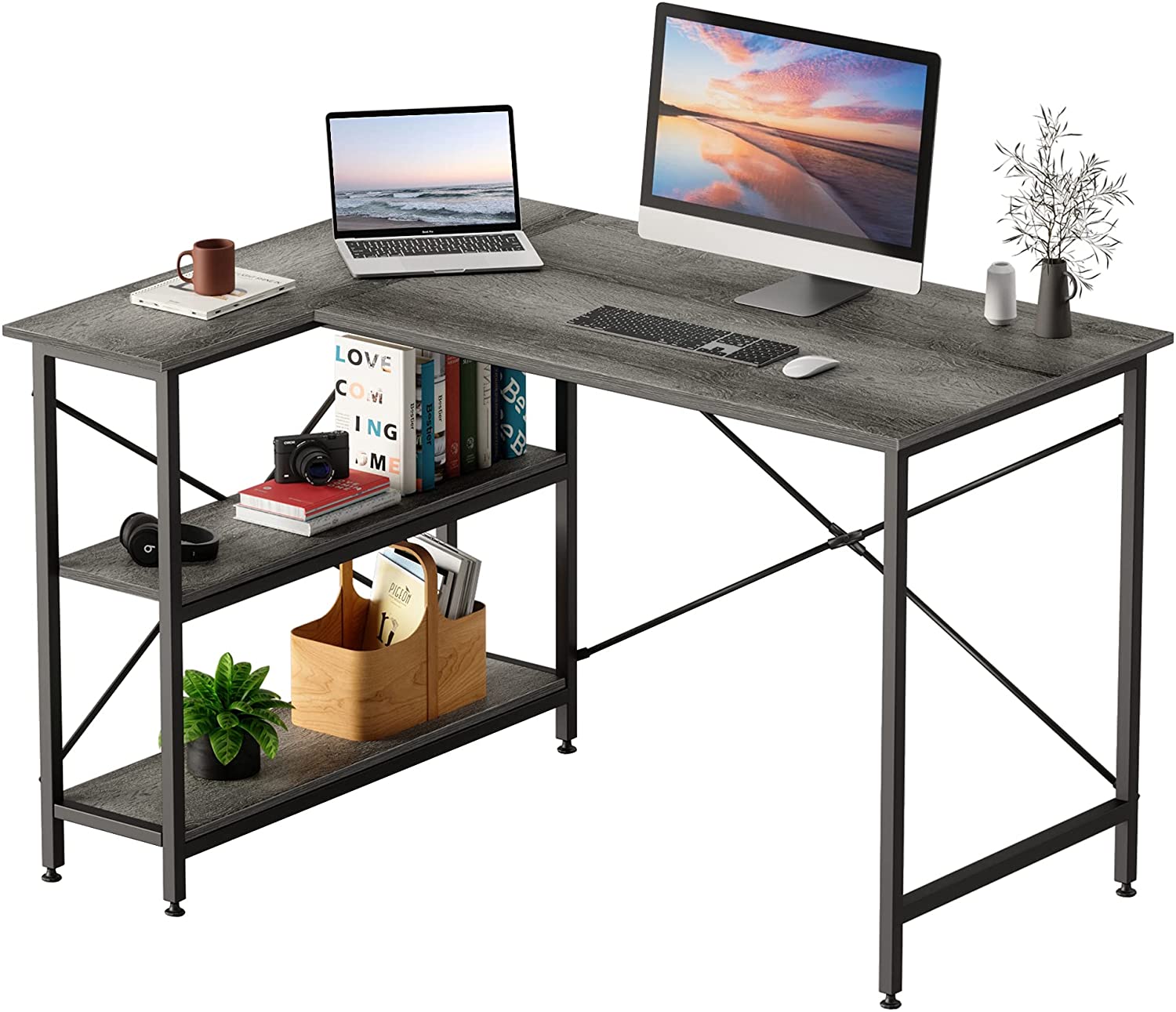 Study Table Computer Desk Table for Home Office Small Space, Gray Oak
