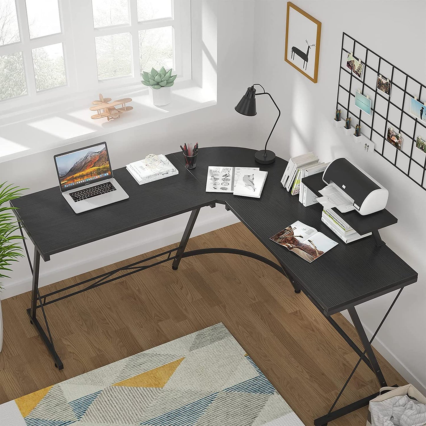 Study Table : Game Desk Home Office Desks  Round Corner, Black