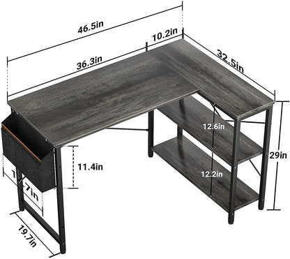 Study Table: L-Shaped Corner Desk with Reversible Storage Shelves 