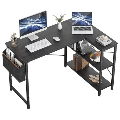 Study Table L-Shaped Desk with Reversible Storage Shelves