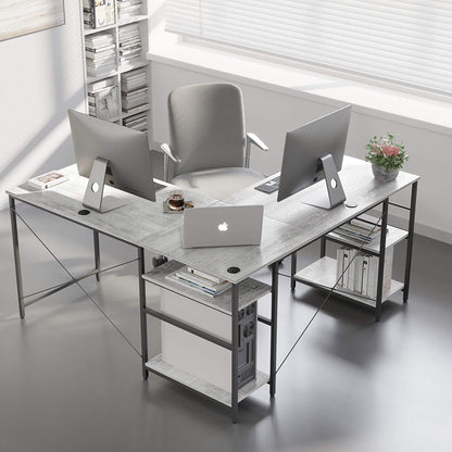 Study Table: L Shaped Reversible Computer Desk with Shelves 