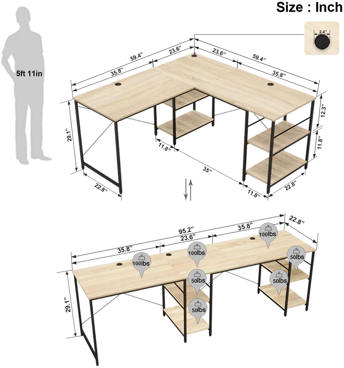 Study Table: L Shaped Reversible Computer Table – Gkw Retail