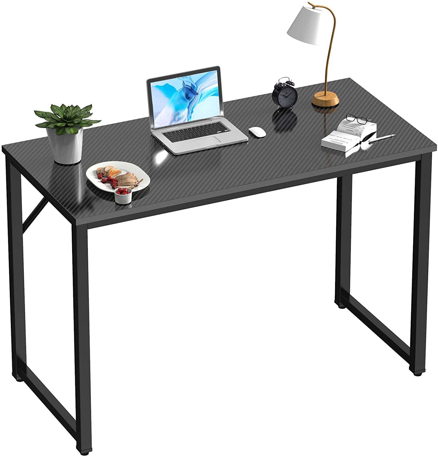 Study Table Modern Simple Style PC Desk, Black Metal Frame Small Place
