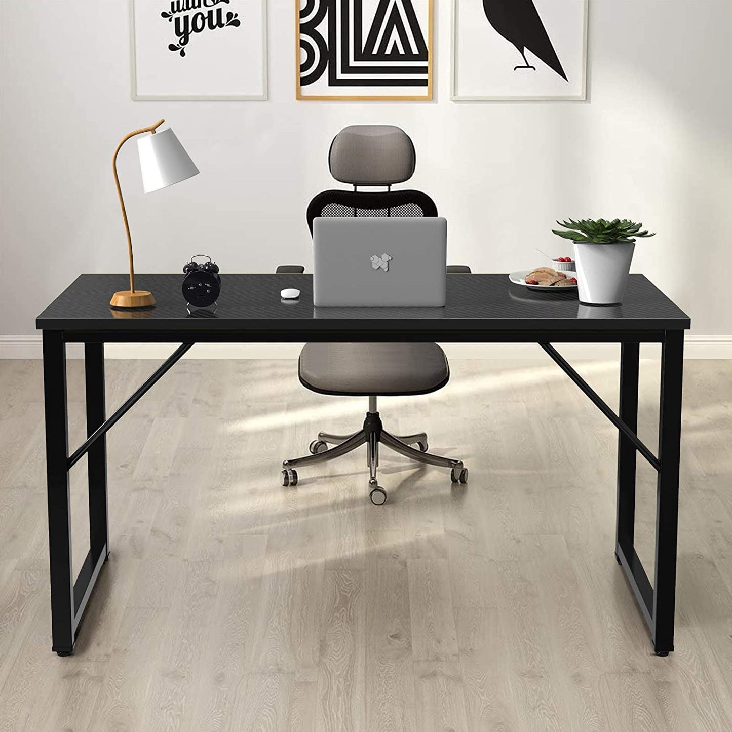 Study Table Modern Simple Style PC Desk, Black Metal Frame Small Place
