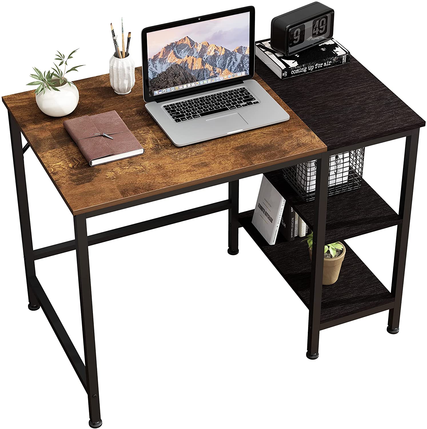 Study Table Storage Shelf,2-Tier Industrial Morden Laptop Table with Splice Board