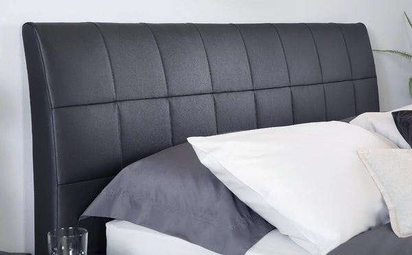 King Size Bed: Black Leatherette King Size Bed