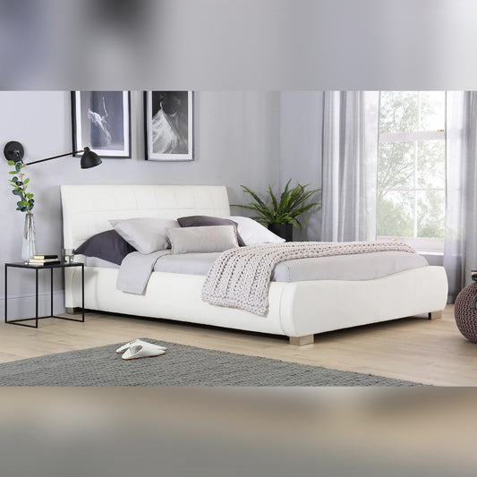 King Size Bed: Dorat White Leatherette Bed