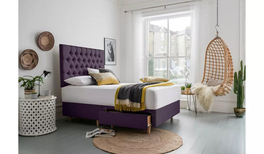 King Size Bed: Purple 2 Drawer King Size Bed With Storage