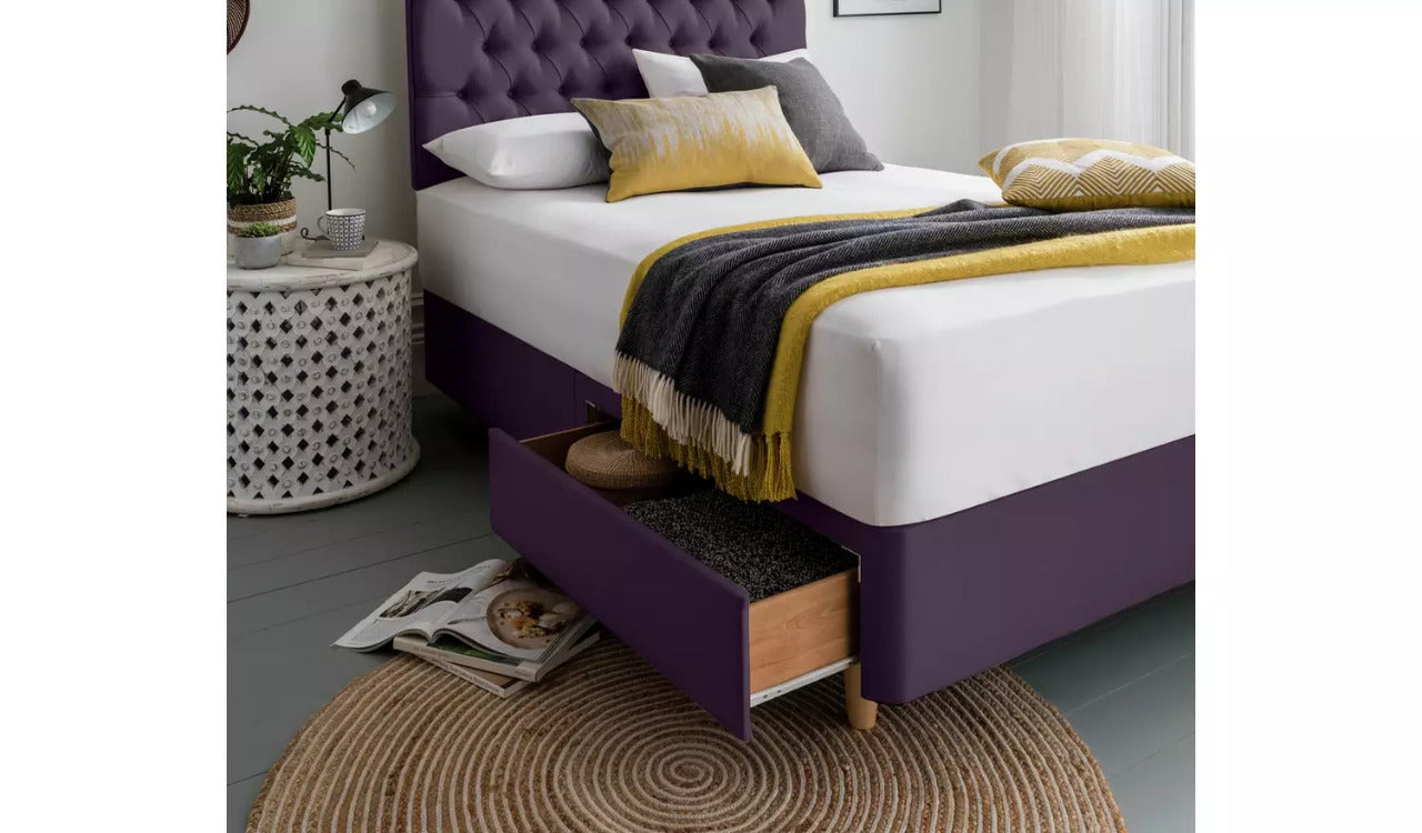 King Size Bed: Purple 2 Drawer King Size Bed With Storage